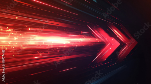 Abstract red neon light arrow speed background.