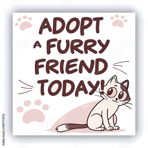 Adopt, don't shop! Creative square banner template. Naive illustration with young woman, who hugging her adopted dog with big heart on background. Flat style. Kawaii clip art with french bulldog.