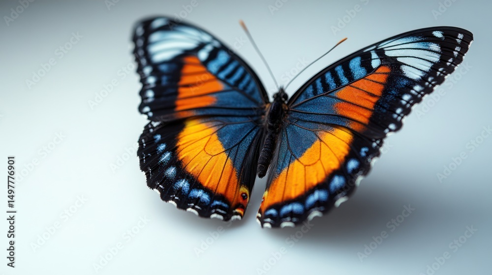Obraz premium Colorful butterfly wings, studio shot, soft lighting, background is plain white