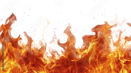 Fire flames burn isolated on white background. Fire burn flame isolated, abstract texture overlay. Flaming effect with burning fire.