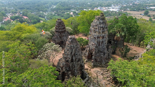 Drone Aerial Footage of Banan Temple, Ancient Khmer Ruins, Cambodia..