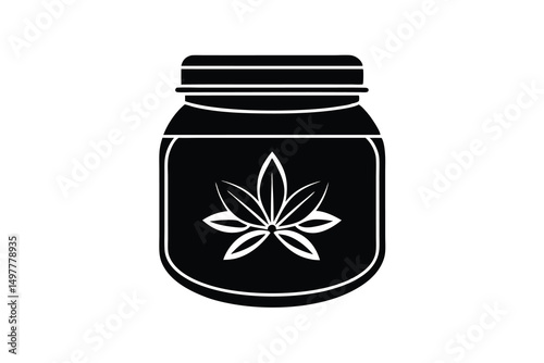 Cannabis silhouette in mason jar herbal remedy cbd oil