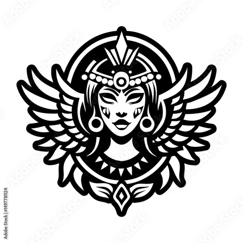 Winged goddess icon in solid style