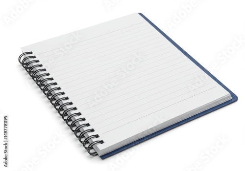 Blank Spiral Notebook with Lined Pages and Blue Cover Isolated on White Background