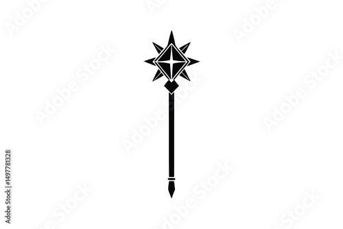 Black silhouette of a star-shaped mace on white background