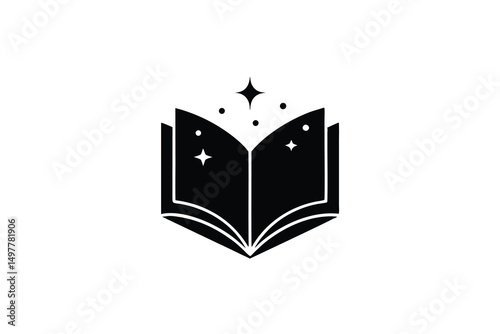 Magical open book silhouette with stars design element