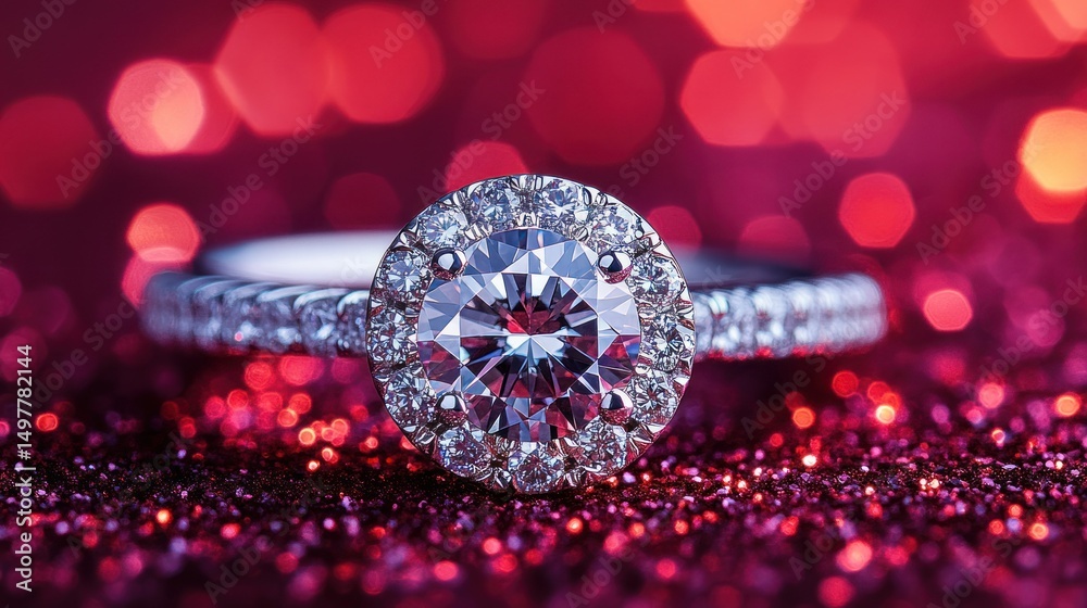 Fototapeta premium Sparkling diamond ring on festive backdrop