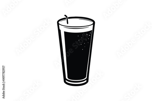 Refreshing black silhouette drink in tall glass with straw