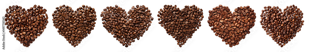 Obraz premium PNG Coffee beans heart pattern, element set on transparent background