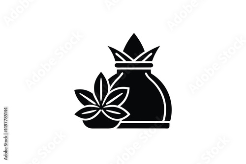 Herbal remedy silhouette natural plant extract bottle