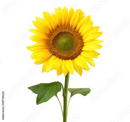 Yellow sunflower image isolated transparent. Helianthus annuus. Floral annual forb cut out photo png. Sun flower bloom agriculture. Botanical summer blossom cutout element photography