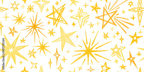 Golden star seamless pattern Crayon art doodle sky