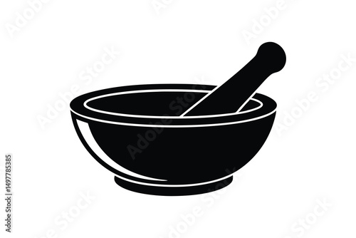 Simple black silhouette mortar and pestle icon