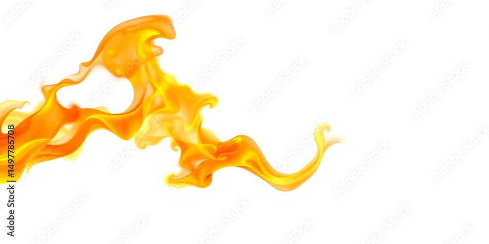 Fototapeta premium Intense orange and yellow flames isolated against a pure white background, macro, fire