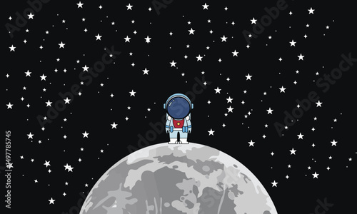 international moon day special. A cartoon astronaut standing on the moon in international moon day.
