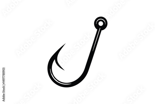 Black silhouette of a fishing hook isolated on white