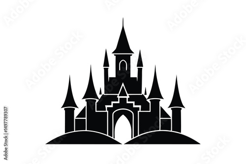 Majestic castle silhouette fairytale fantasy landmark icon