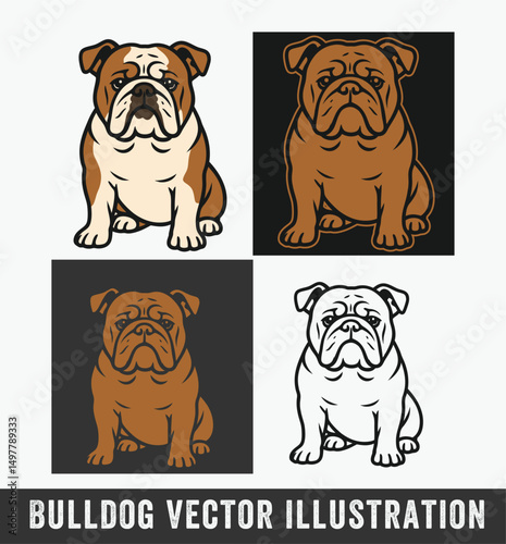 Bulldog Vector Illustration, Sitting Dog Clipart