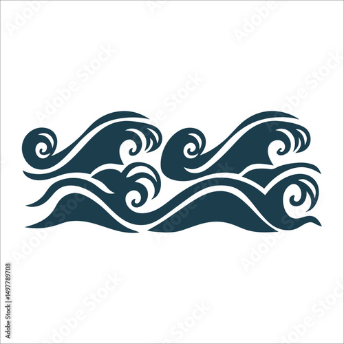 Stylized Cerulean Aegean Sea Waves Vector