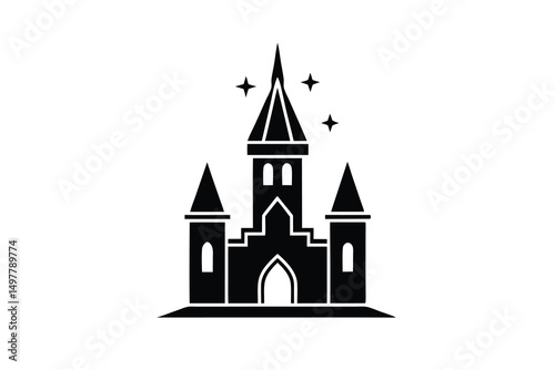 Magical fairytale castle silhouette icon illustration