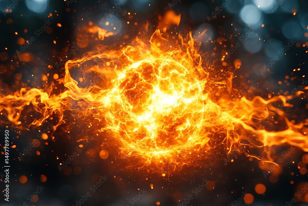 Obraz premium Fiery sphere on dark background