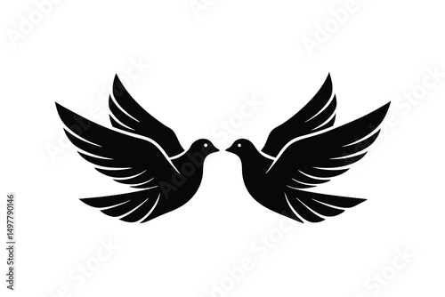 Two black dove silhouettes wings spread peace symbol