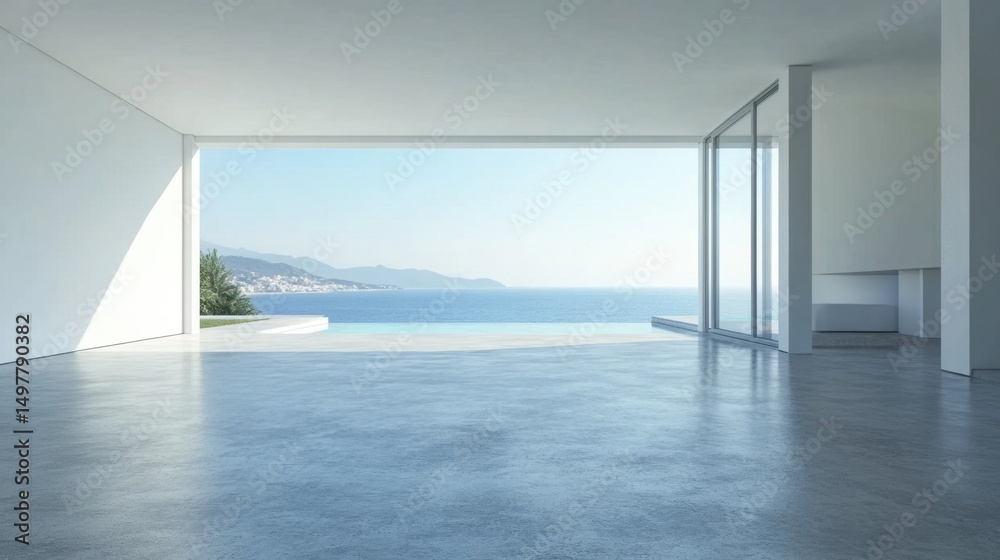 Fototapeta premium Oceanfront Minimalist Home Interior Design.