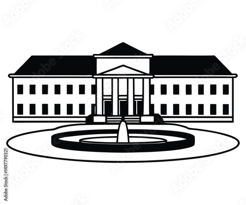 Black and white illustration of prestigious heritage building