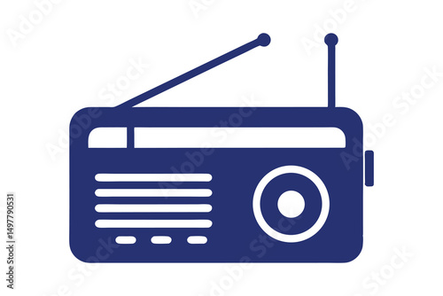 Radio. Icon with reflection on white background
