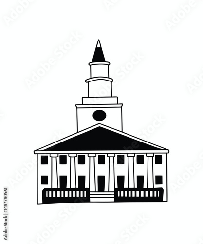 Historic government building with columns and steeple