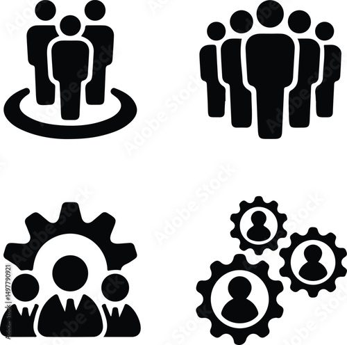 Business People Icons Set in 3D Silhouettes and Vector Style