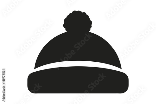 Silhouette of a stylish black winter hat with a fluffy pompom on top