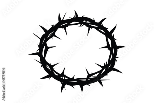 Good friday crucifixion Easter religious vector illustration - Black silhouette of Crown of thorns icon symbol, isolated on white background