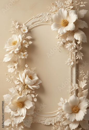 Delicate cream floral motif on luxurious background, home decor, floral