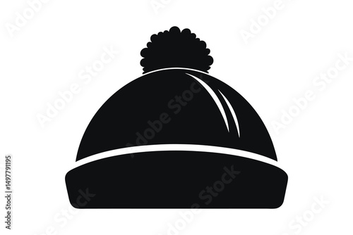Winter hat icon. Vector in simple flat design, outline. with pompom isolated on white background. Illustration for graphic, web, logo, app, UI. Outerwear symbol.