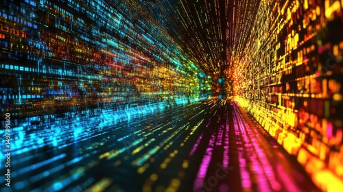 Digital data stream flowing through cyberspace.