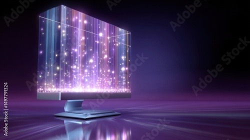 3D vector icon of desktop computer with digital effects