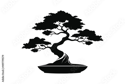 simple black an white bonsai tree vector silhouette isolated on a white background