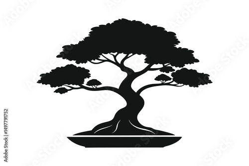 Bonsai Tree icon vector. Bonsai Tree silhouette isolated white background. Vector Illustration