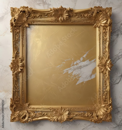 Intricate gold floral frame on luxe marble  Gleaming gold, elegant design ,  sophisticated,  gold