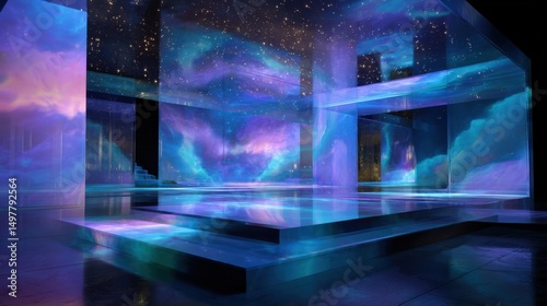 AI display screen generating a colorful digital painting in real-time, futuristic interface