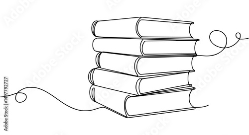Stack of books one line drawing art