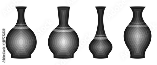 long neck vase for indoor decoration set vector illustration isolated on white background.