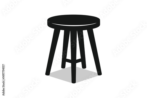 Minimalist black stool vector illustration for furniture design, bar stool silhouette on white background
