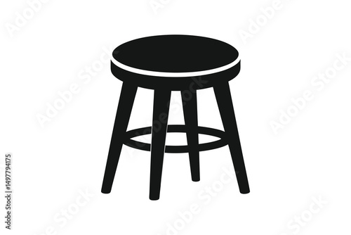 Minimalist black stool vector illustration for furniture design, bar stool silhouette on white background

