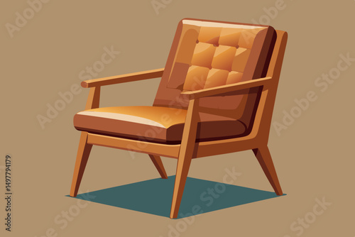 Mid Century Modern Armchair Wooden Frame Upholstered Seat