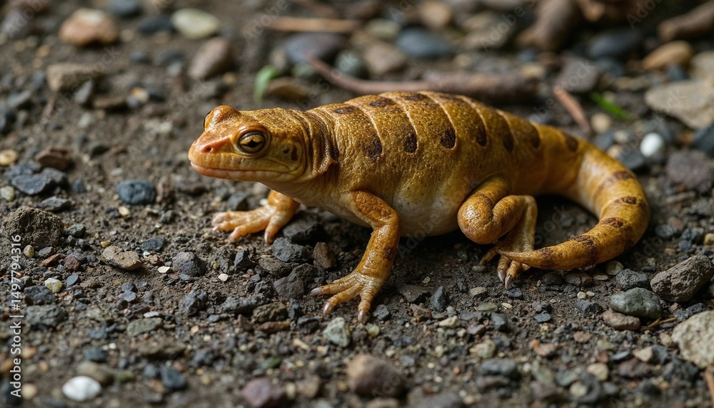 Obraz premium Orange amphibian resting on the ground in a natural environment 