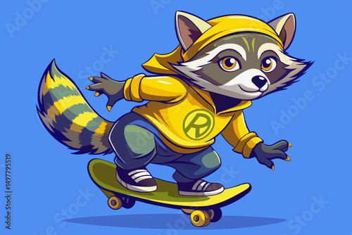 Cool Raccoon Skateboarding in Yellow Hoodie