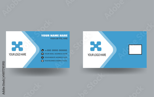 "Creative and Professional Business Card Template – A visually appealing double-sided layout featuring a modern blue and white color scheme with curved elements and clean typography. Includes space fo