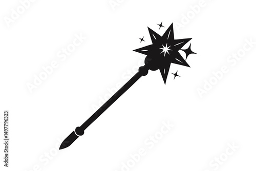 Magic Wand Stick Icon for Fantasy, Magic, and Wizardry Isolated on White Background
